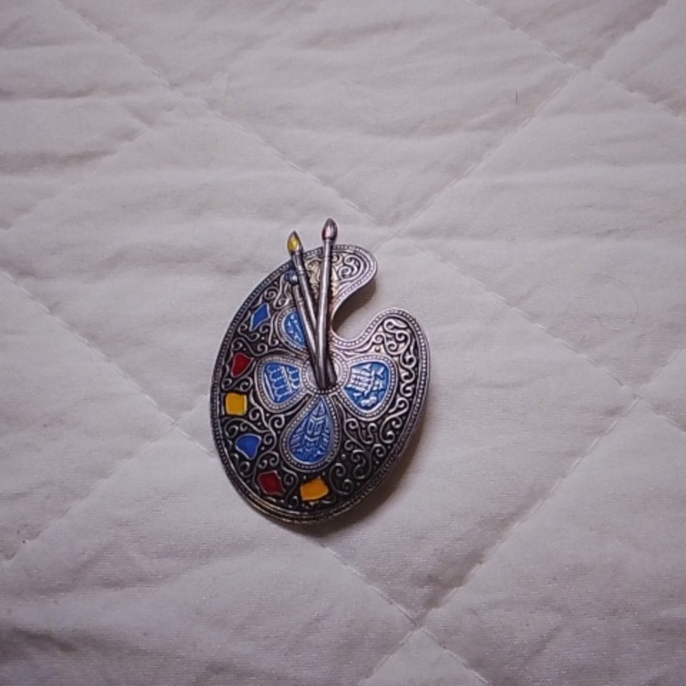 Vintage Damascene Art Pallete Brooch